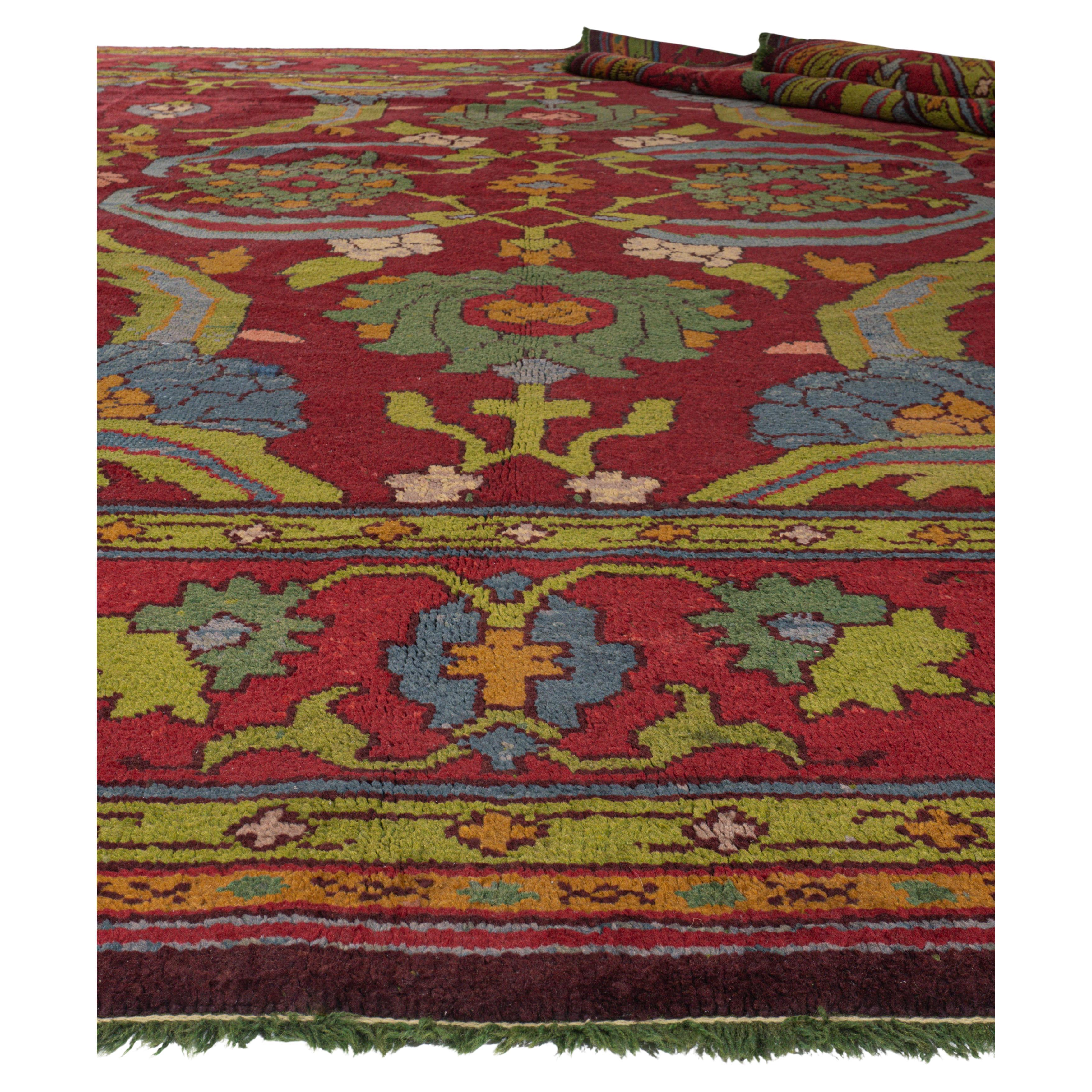 Antiguo Circa 1910 Rojo Gavin Morton Arte y Artesanía Alfombra Anudada a Mano 12'8 X 13'4