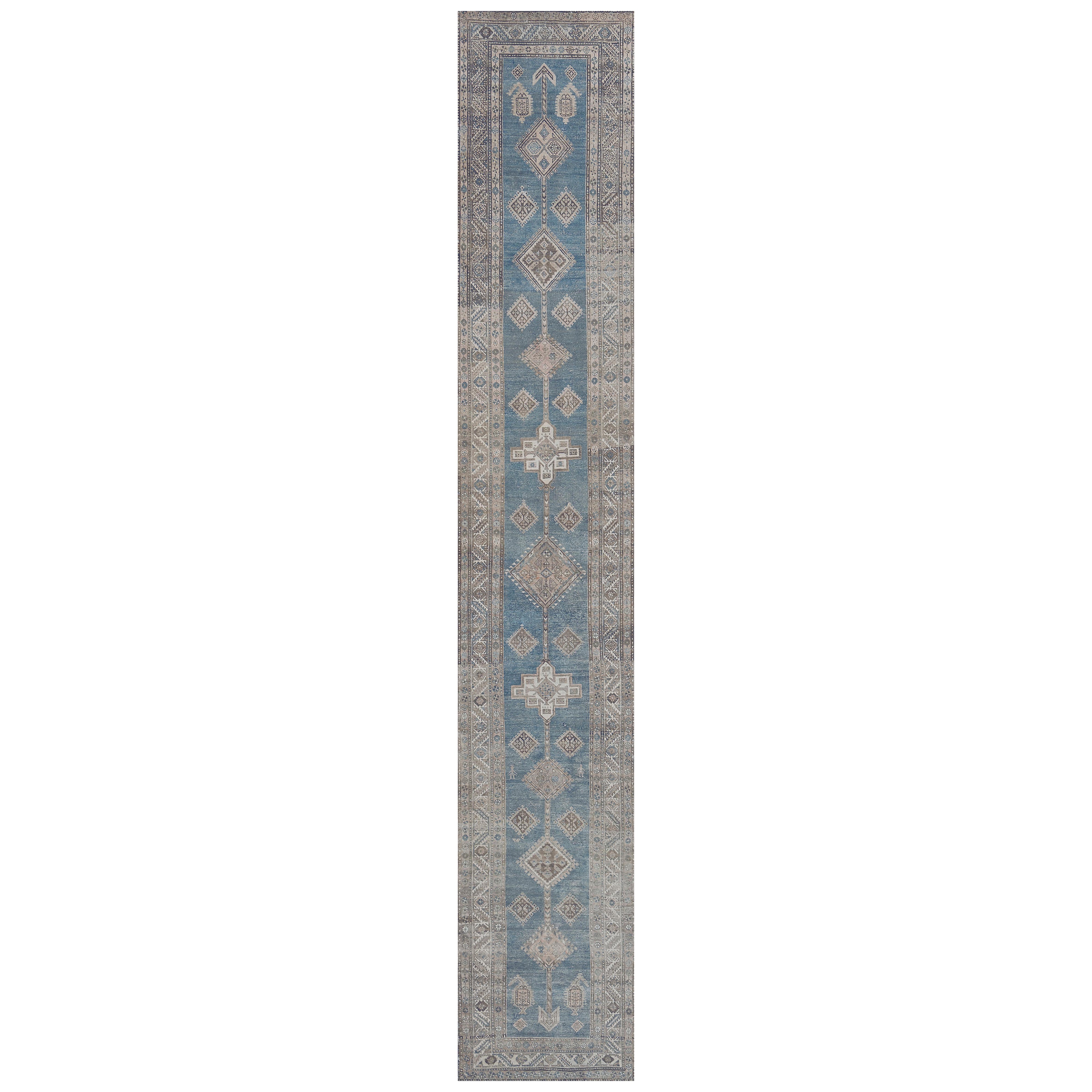 Antique Circa-1910 Sky-Blue Wool Caucasian Malayer Runner 2
10 x 17
6" For Sale