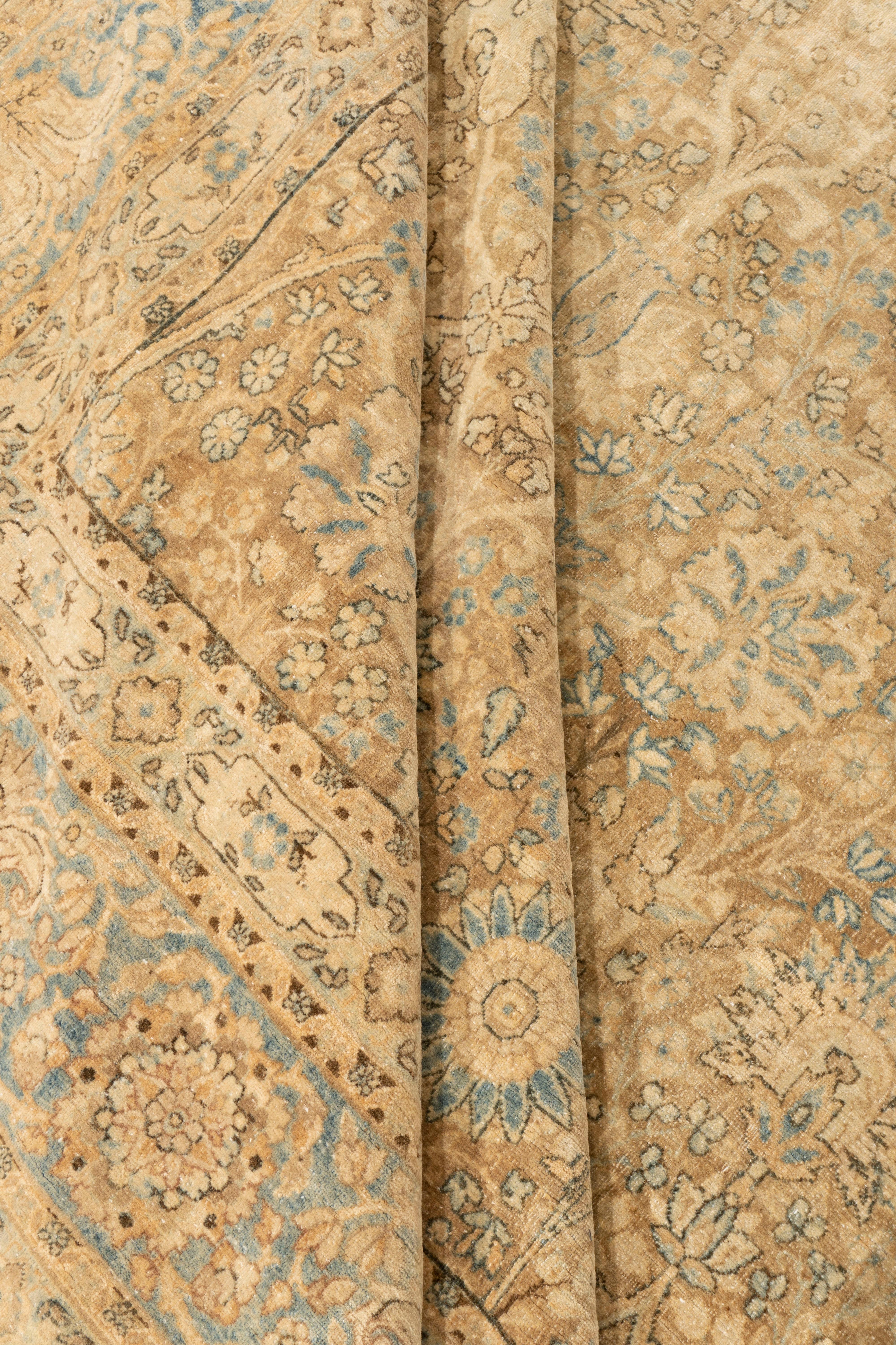 Antike CIRCA 1910 Taupe Kerman Wolle Wohnzimmer Teppich Hand geknotet 8'8 X 14'3 im Angebot 2