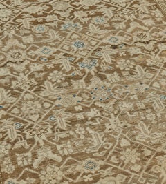 Antique Circa-1910 Tobacco-Brown Floral-Vine Wool Persian Malayer Rug