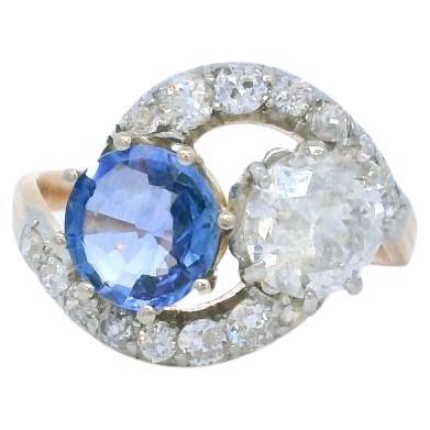 Antique circa 1910  toi et moi Diamond and Sapphire ring