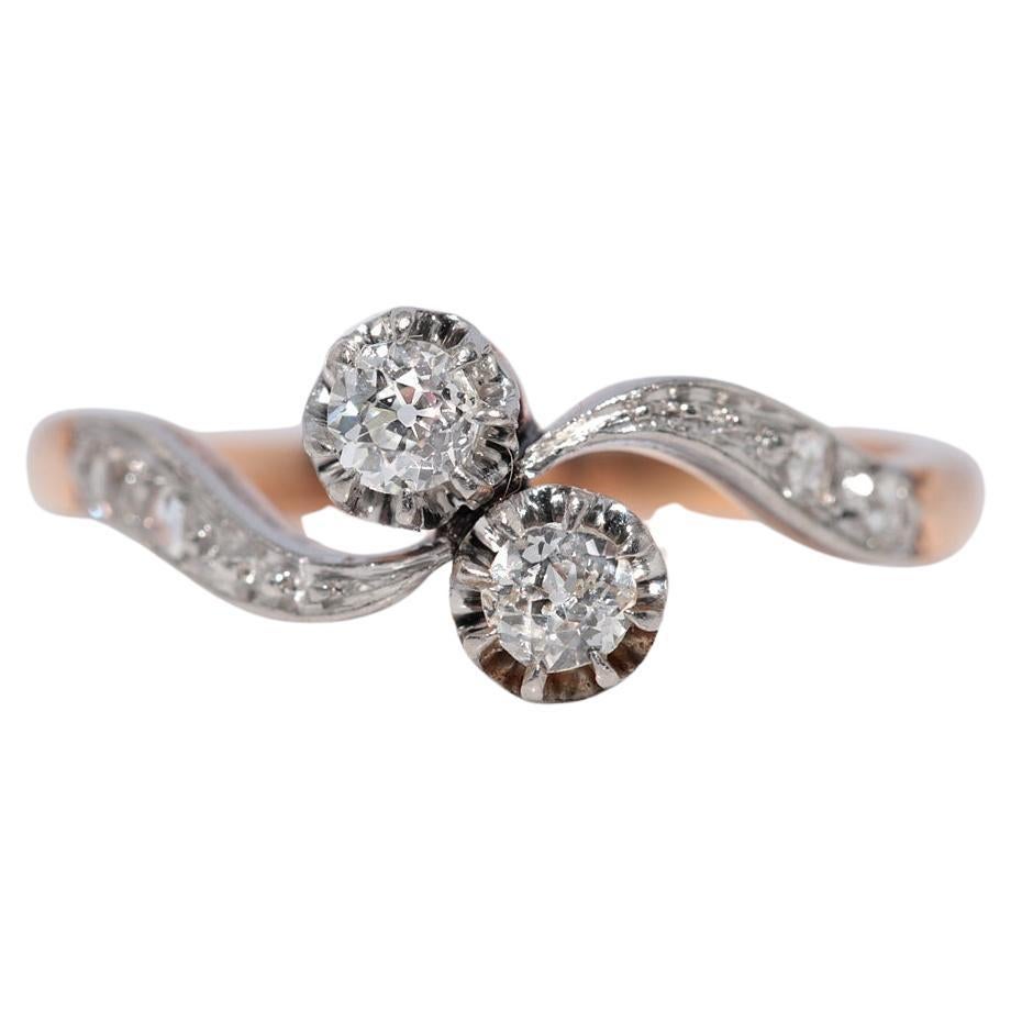 Antique Circa 1910s 18k Gold Art Nouveau Handcrafted Natural Diamond Ring