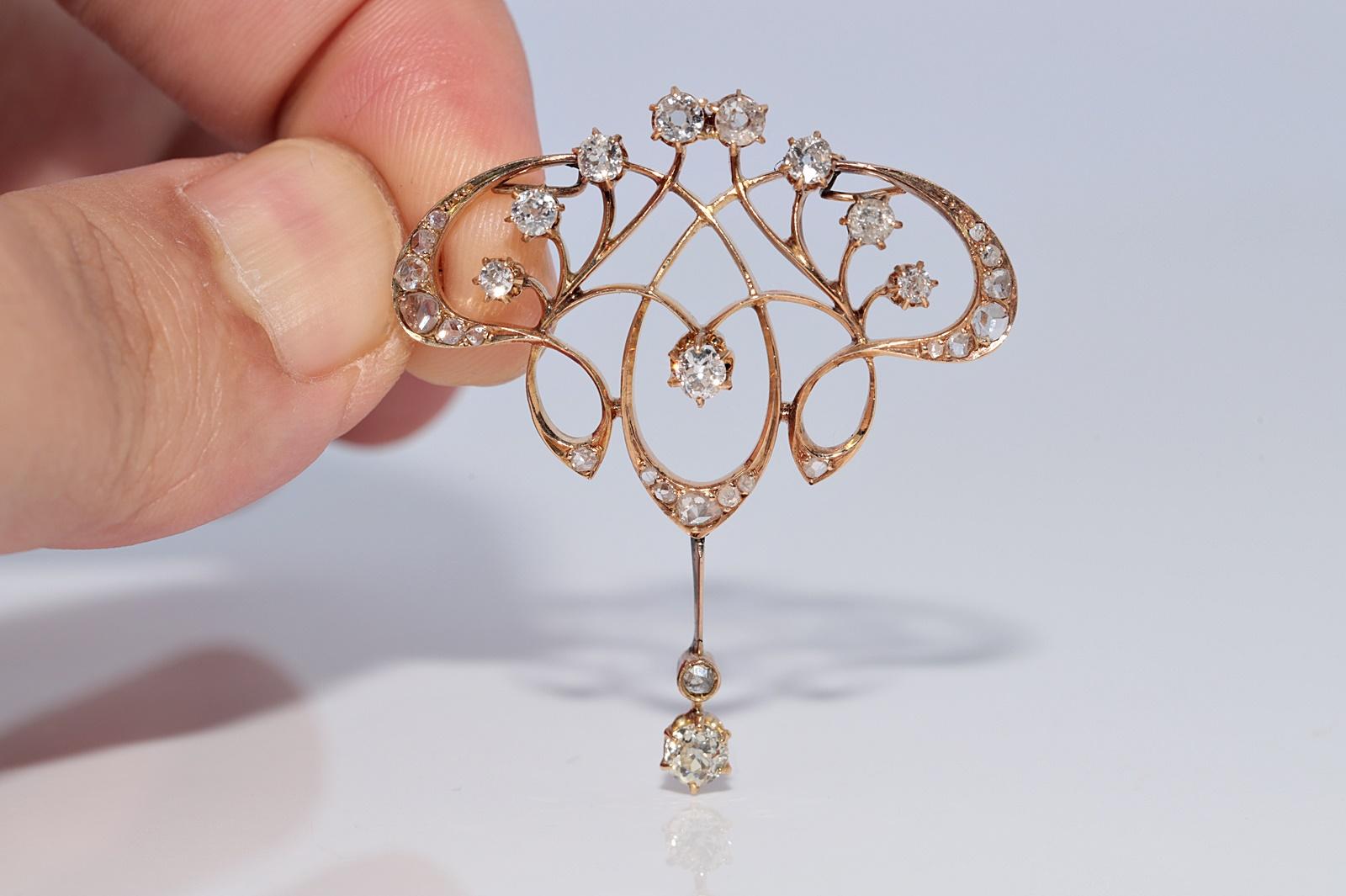 Antique Circa 1910s 18k Gold Art Nouveau Natural Diamond Brooch And Pendant