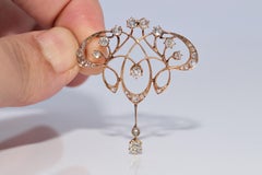 Antique Circa 1910s 18k Gold Art Nouveau Natural Diamond Brooch And Pendant