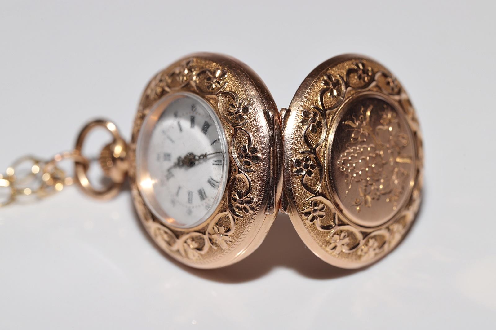Antique Circa 1910s 18k Gold Pendant Pocket Watches Necklace For Sale 6