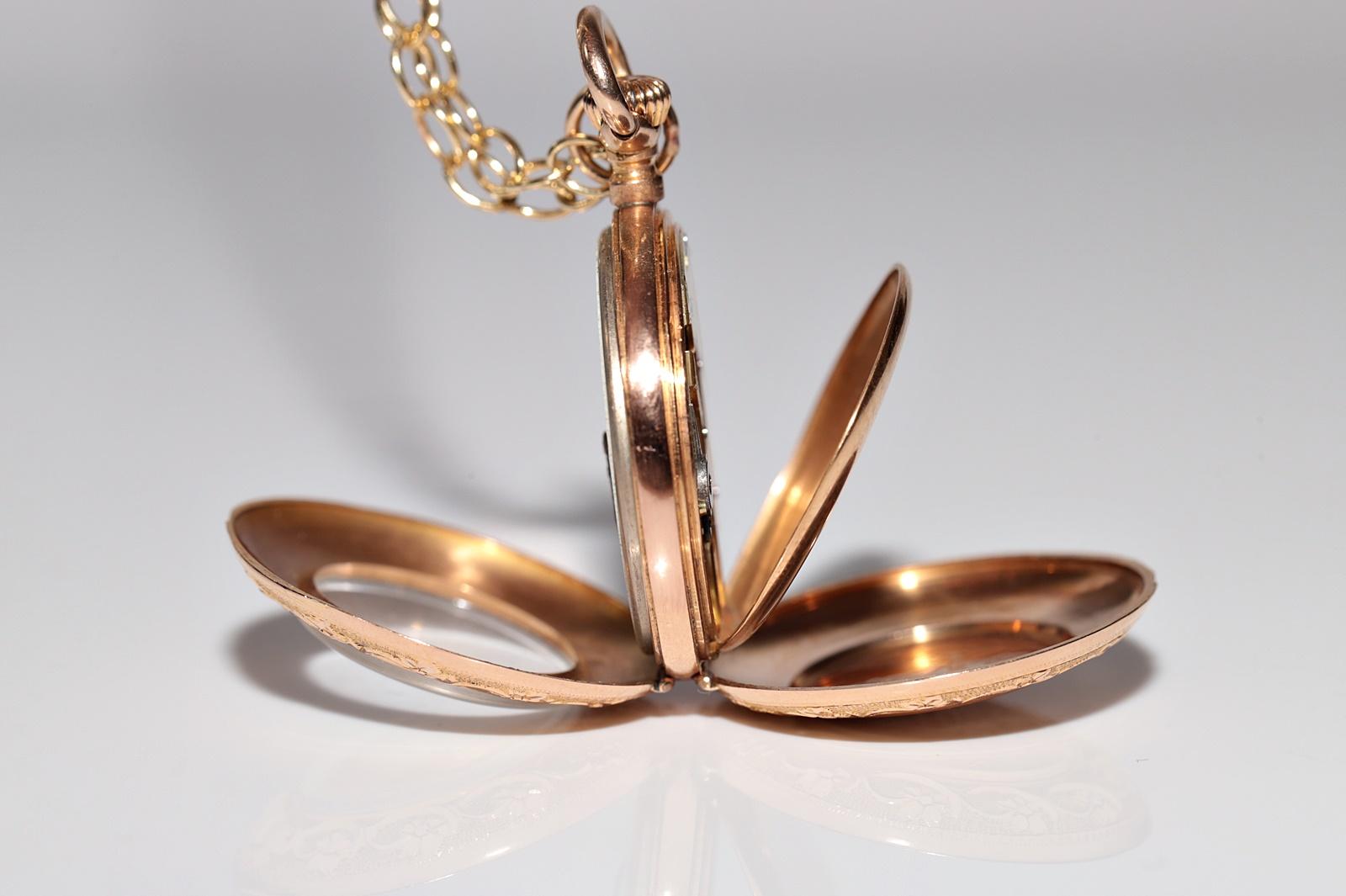 Antique Circa 1910s 18k Gold Pendant Pocket Watches Necklace For Sale 9