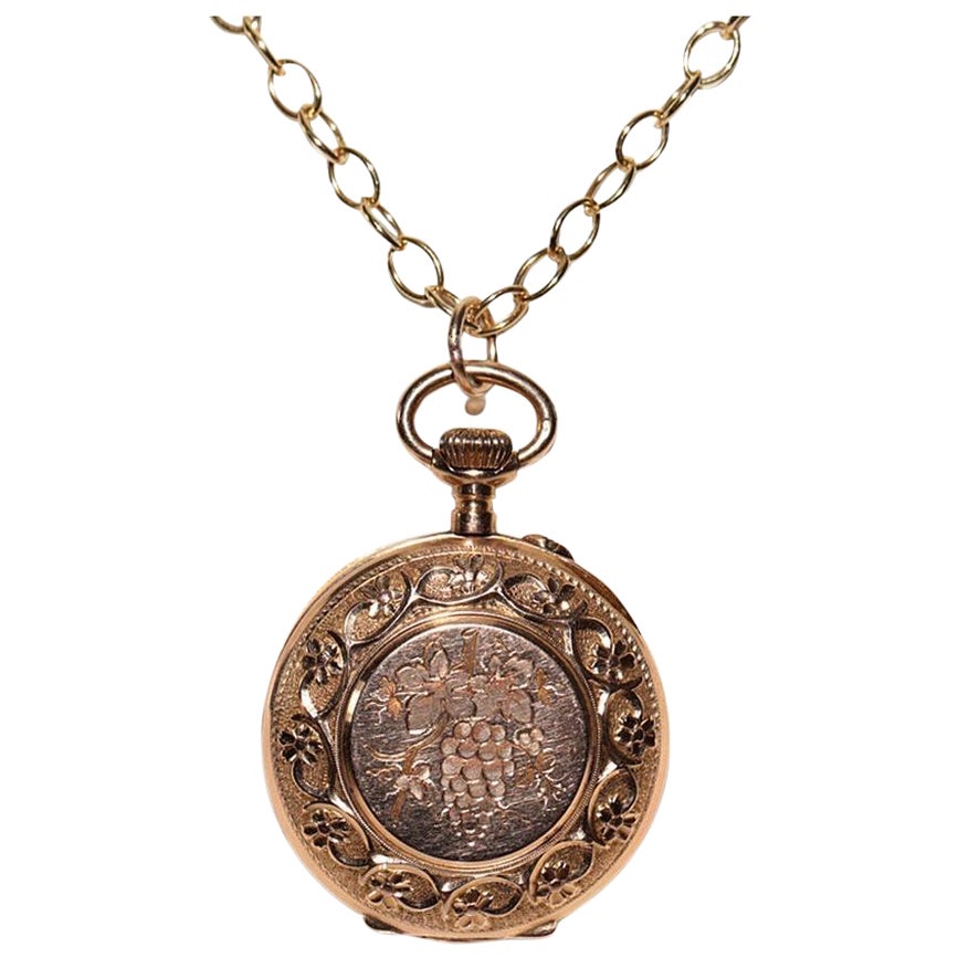 Collier de montres de poche antique des années 1910 en or 18 carats avec pendentif