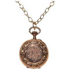 Antique Circa 1910s 18k Gold Pendant Pocket Watches Necklace