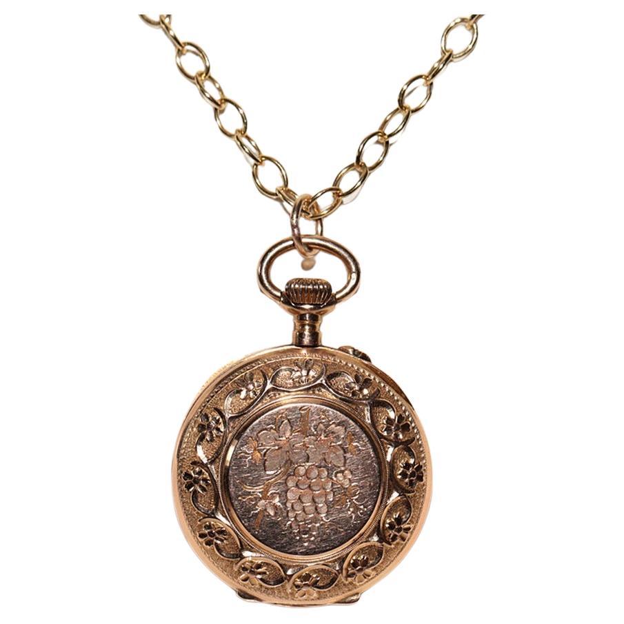 Antique Circa 1910s 18k Gold Pendant Pocket Watches Necklace