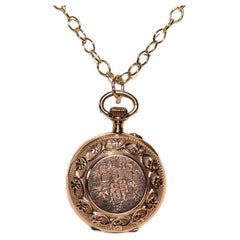 Antique Circa 1910s 18k Gold Pendant Pocket Watches Necklace