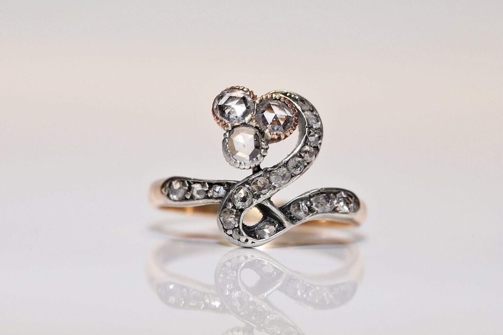 Antique Circa 1910s 18k Gold Top Silver Art Nouveau Natural Diamond Ring  For Sale 6