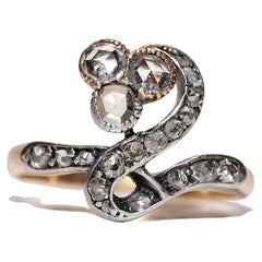 Antique Circa 1910s 18k Gold Top Silver Art Nouveau Natural Diamond Ring 