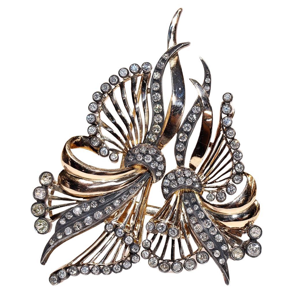 Antike Circa 1910er Jahre 18k Gold Platin Silber ArtNouveau natürlicher Diamant Brosche
