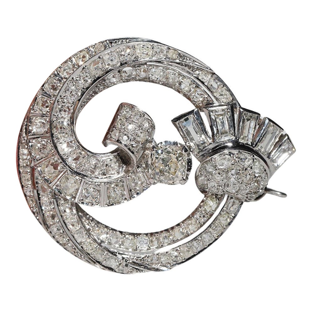 Spilla decorata in oro vecchio naturale con diamanti tagliati a vivo in stile Art Decor (CIRCA 1910)