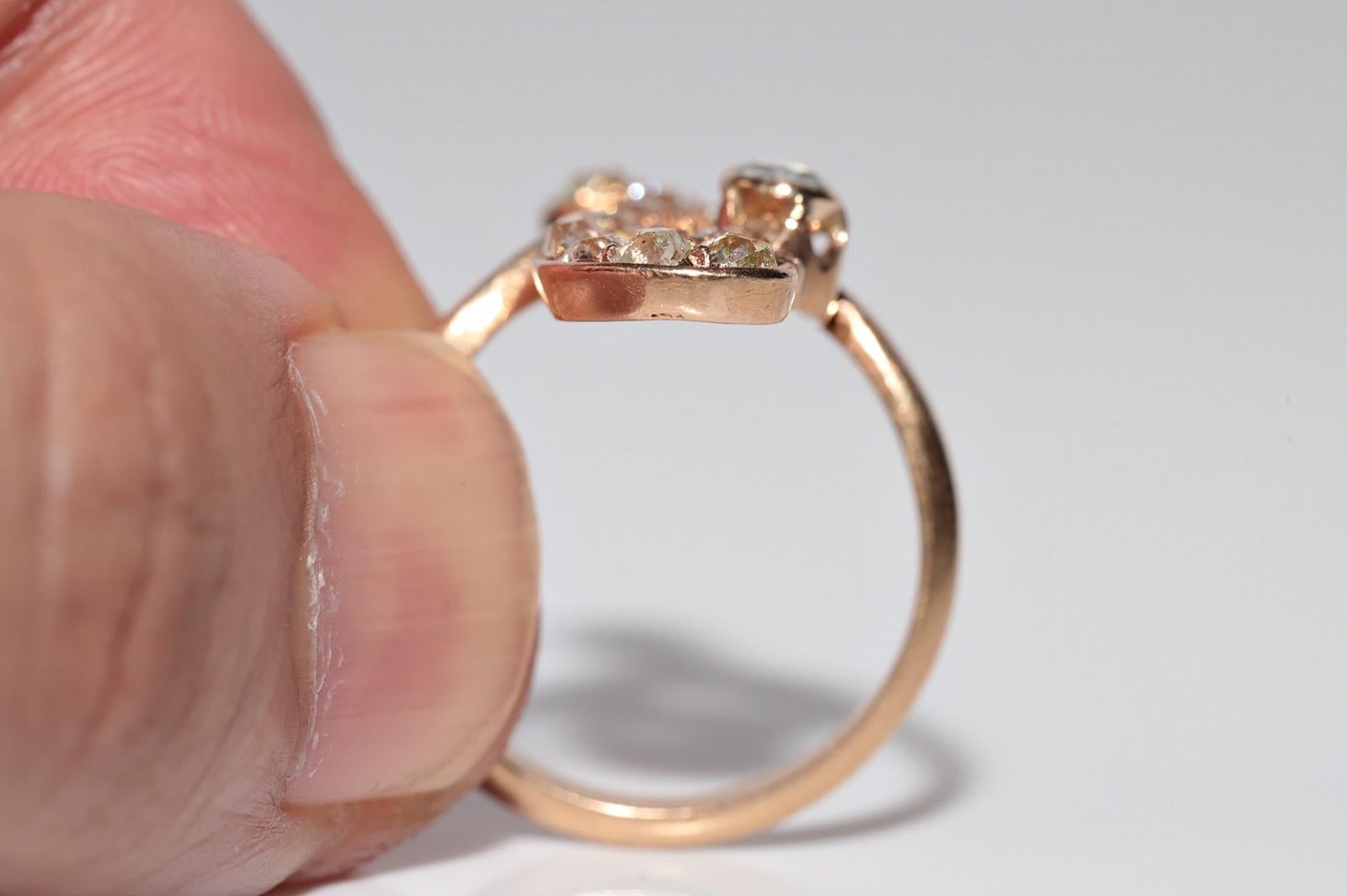 Antike CIRCA 1910er Jugendstil  14k Gold Natürlicher Diamant-Dekorierter Ring im Angebot 4