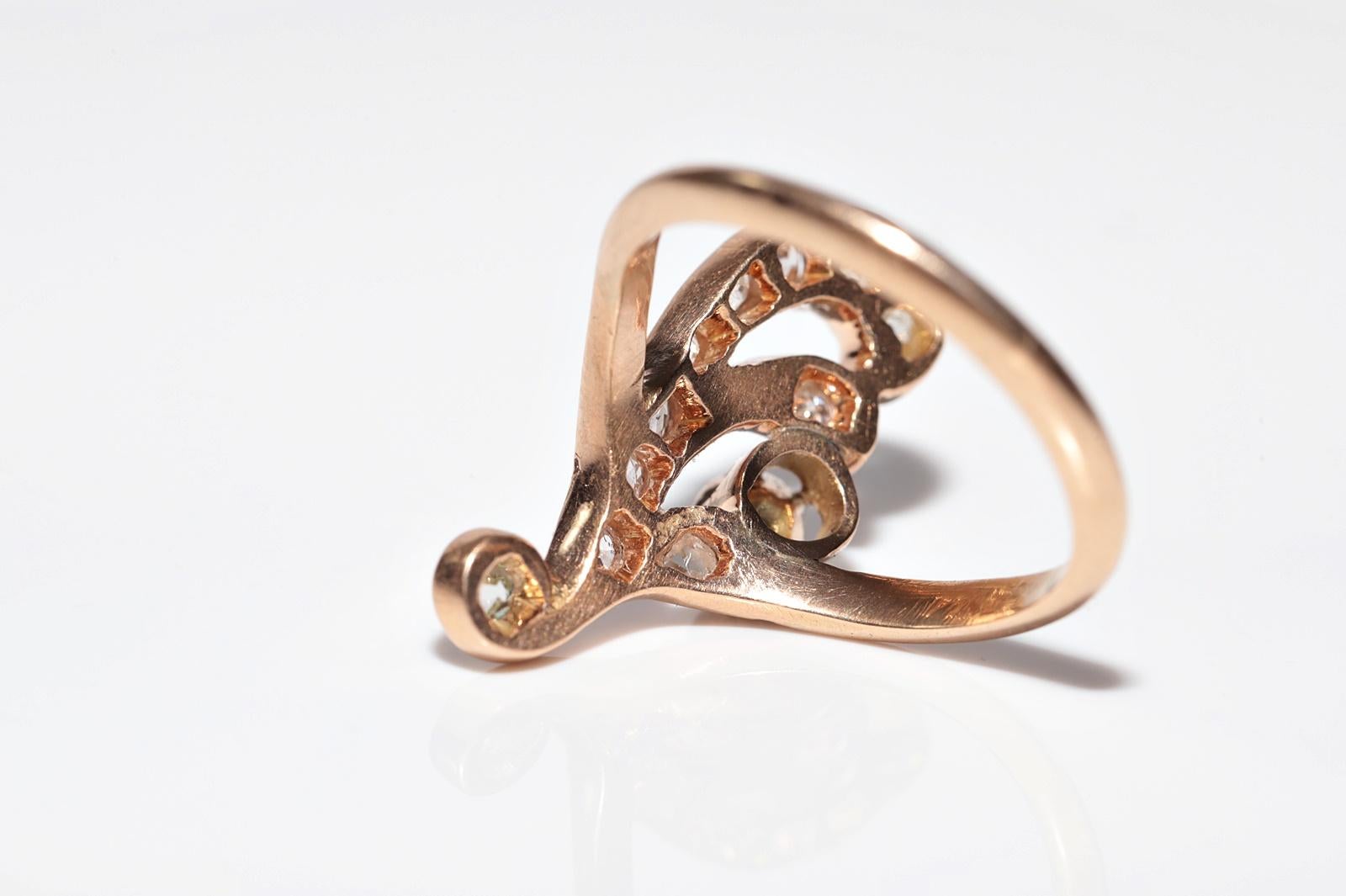 Antike CIRCA 1910er Jugendstil  14k Gold Natürlicher Diamant-Dekorierter Ring im Angebot 5