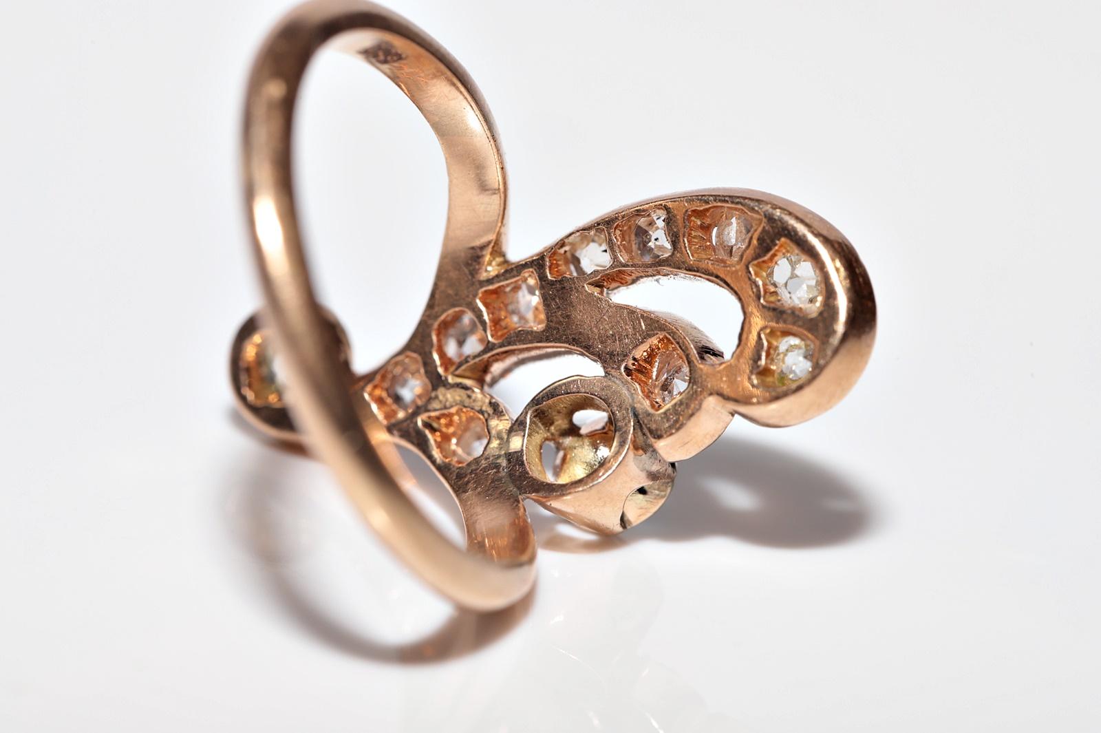 Antike CIRCA 1910er Jugendstil  14k Gold Natürlicher Diamant-Dekorierter Ring im Angebot 6