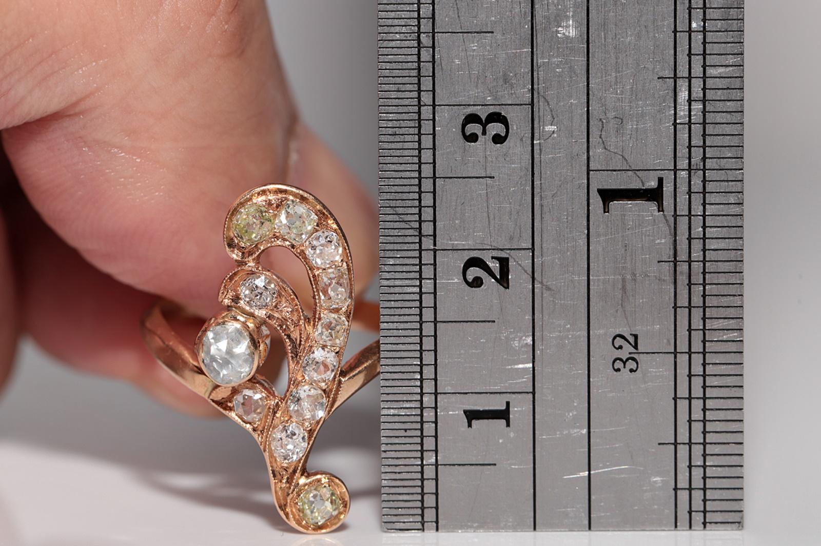 Arte Antiques 1910s Art Nouveau  Anello decorato con diamanti naturali in oro 14k in vendita 11