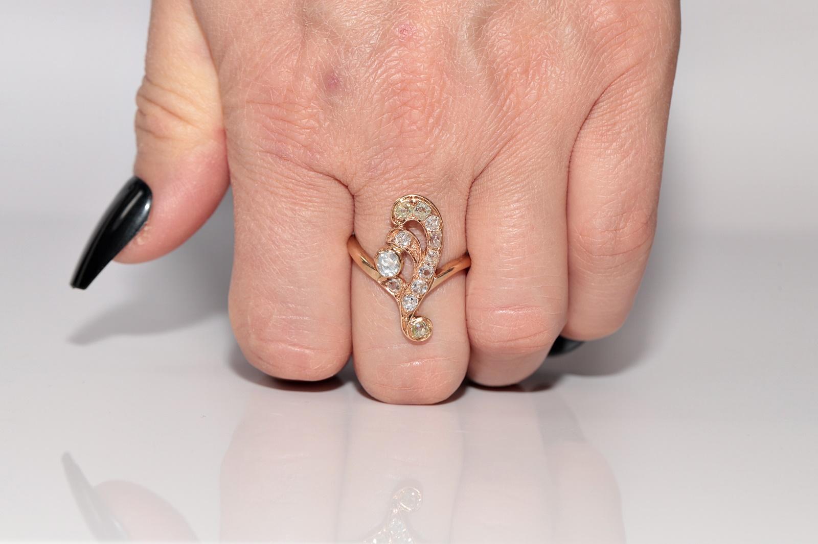 Antike CIRCA 1910er Jugendstil  14k Gold Natürlicher Diamant-Dekorierter Ring (Art nouveau) im Angebot
