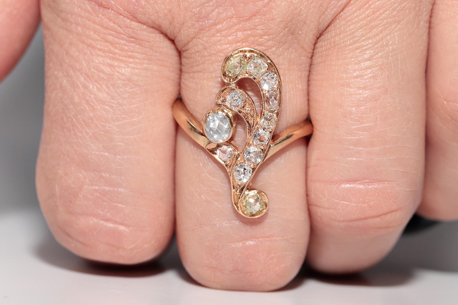 Antike CIRCA 1910er Jugendstil  14k Gold Natürlicher Diamant-Dekorierter Ring (Alteuropäischer Brillantschliff) im Angebot
