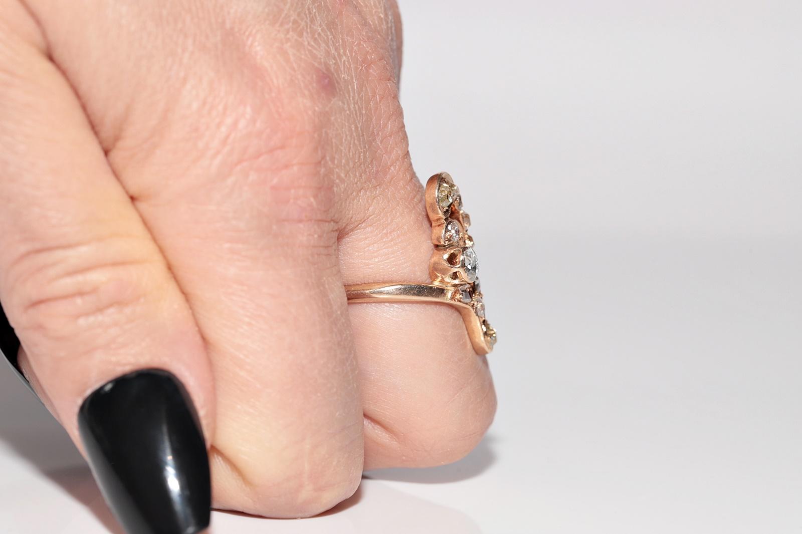 Antike CIRCA 1910er Jugendstil  14k Gold Natürlicher Diamant-Dekorierter Ring im Zustand „Gut“ im Angebot in Fatih/İstanbul, 34