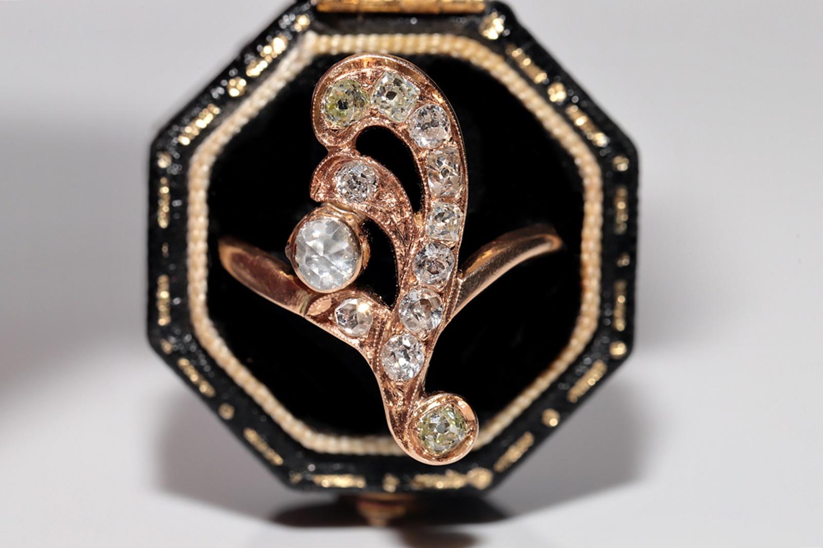 Antike CIRCA 1910er Jugendstil  14k Gold Natürlicher Diamant-Dekorierter Ring Damen im Angebot