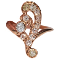Antique des années 1910 Art nouveau Bague en or 14k ornée de diamants naturels