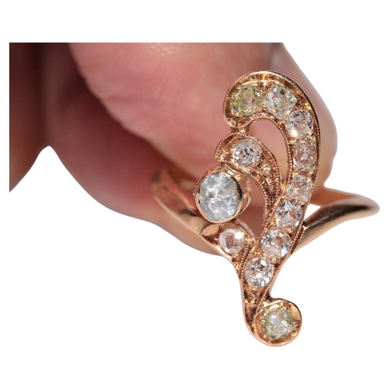 Antiguo Art Nouveau Circa 1910s  Anillo de Oro de 14k Decorado con Diamantes Naturales