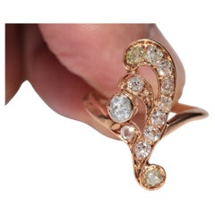Antike CIRCA 1910er Jugendstil  14k Gold Natürlicher Diamant-Dekorierter Ring