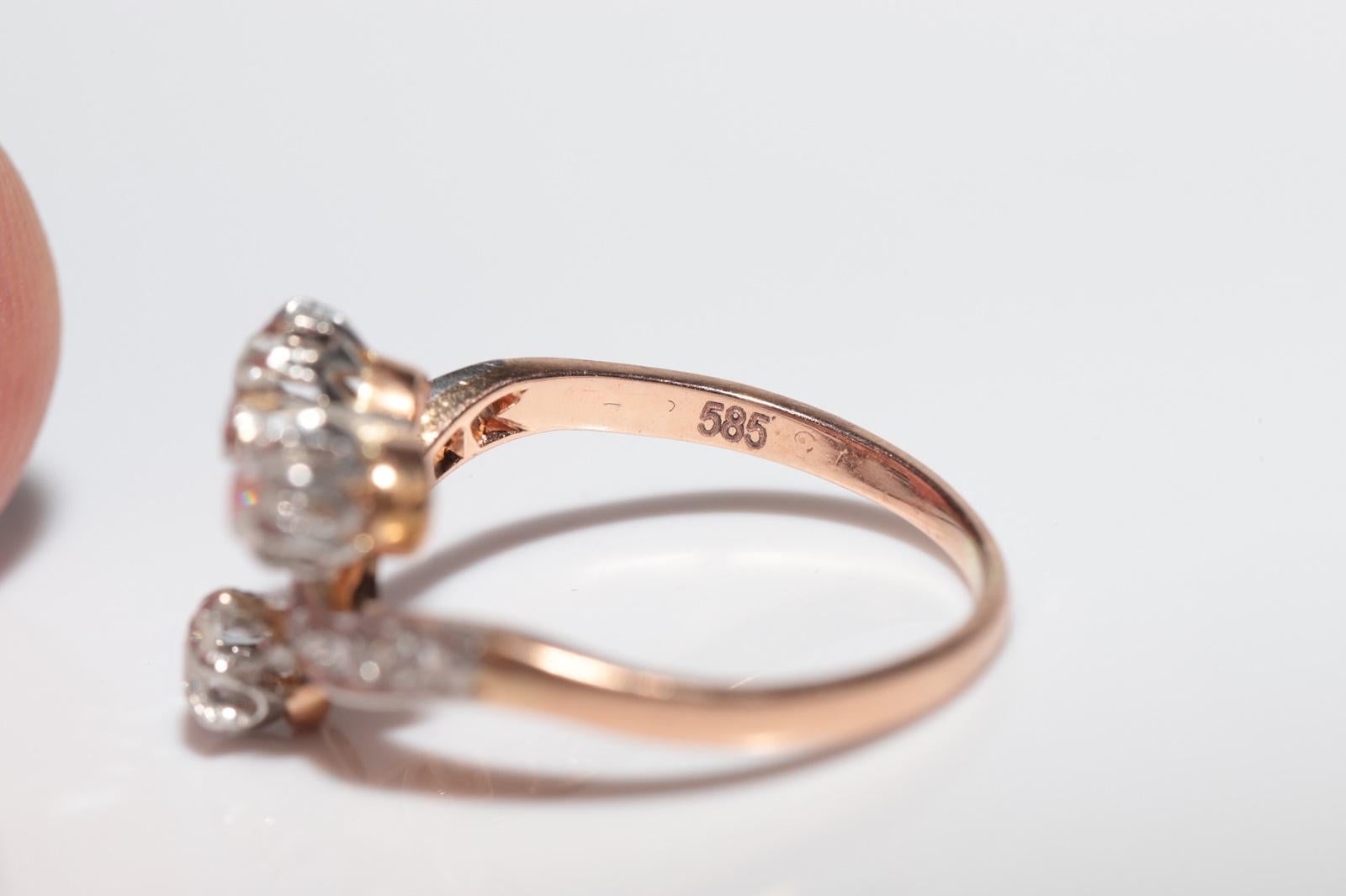 Anillo Antiguo Art Nouveau de Oro de 14 quilates con Diamantes Naturales talla Rosa, Circa 1910 en venta 6