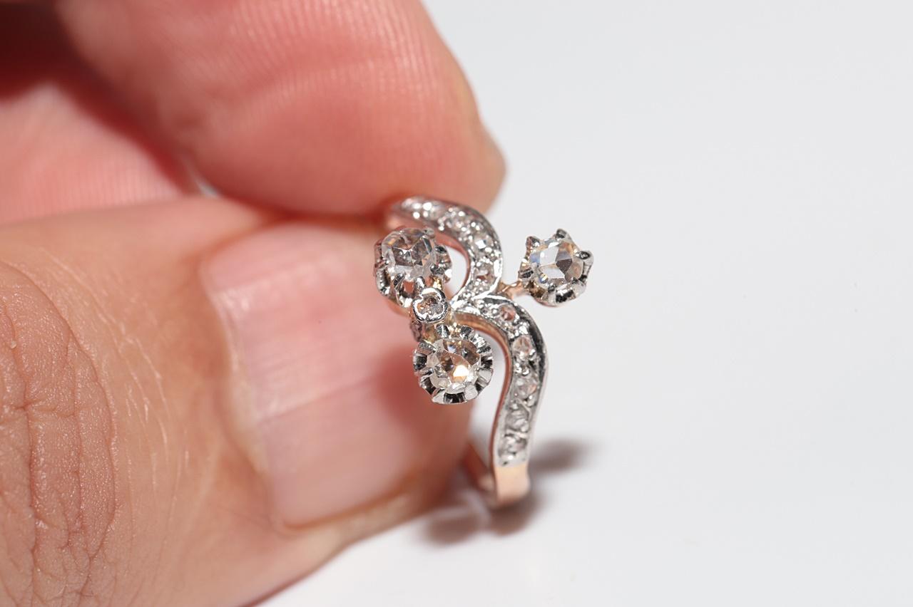 Anillo Antiguo Art Nouveau de Oro de 14 quilates con Diamantes Naturales talla Rosa, Circa 1910 en venta 9