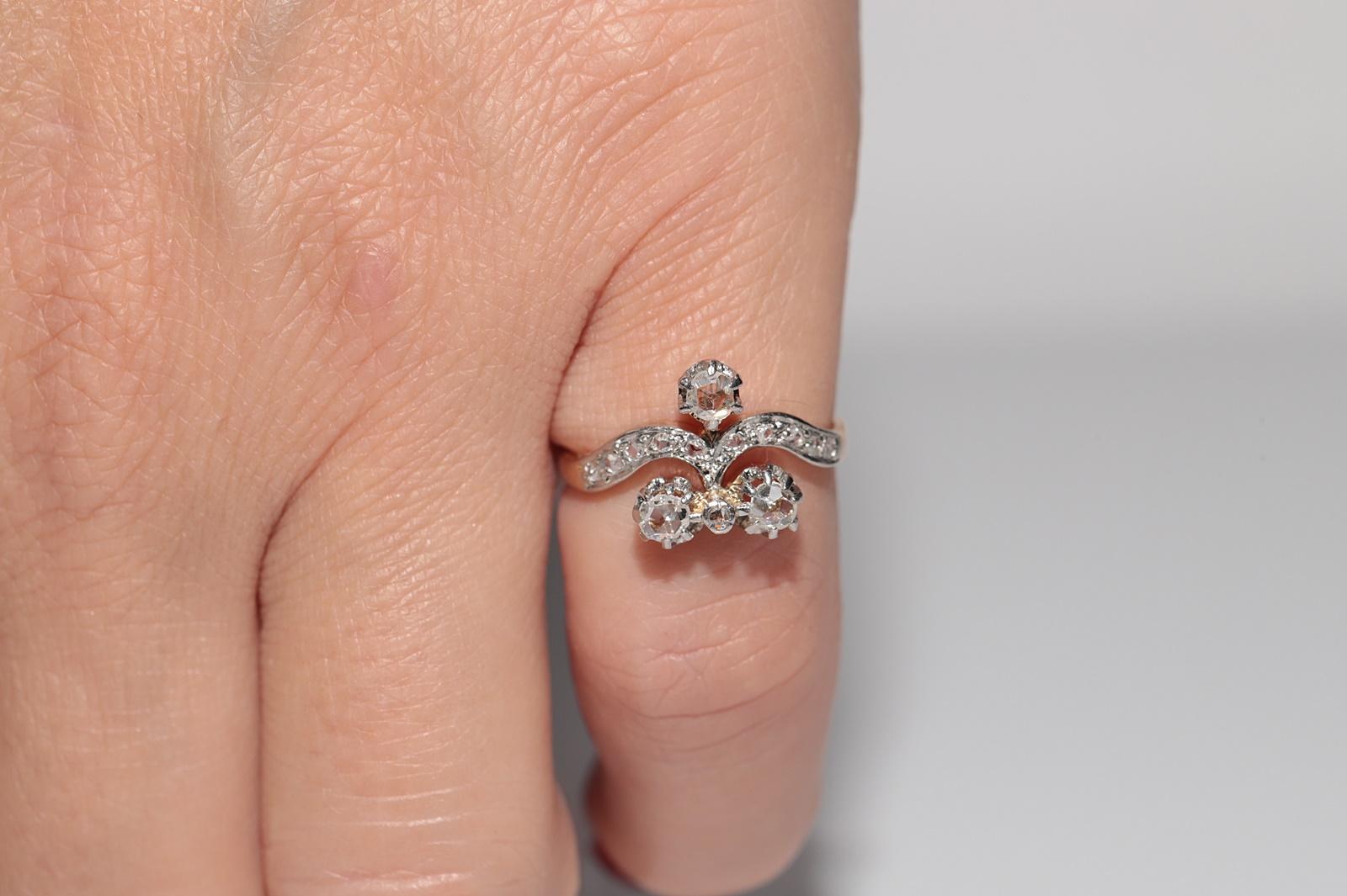 Anillo Antiguo Art Nouveau de Oro de 14 quilates con Diamantes Naturales talla Rosa, Circa 1910 en venta 12