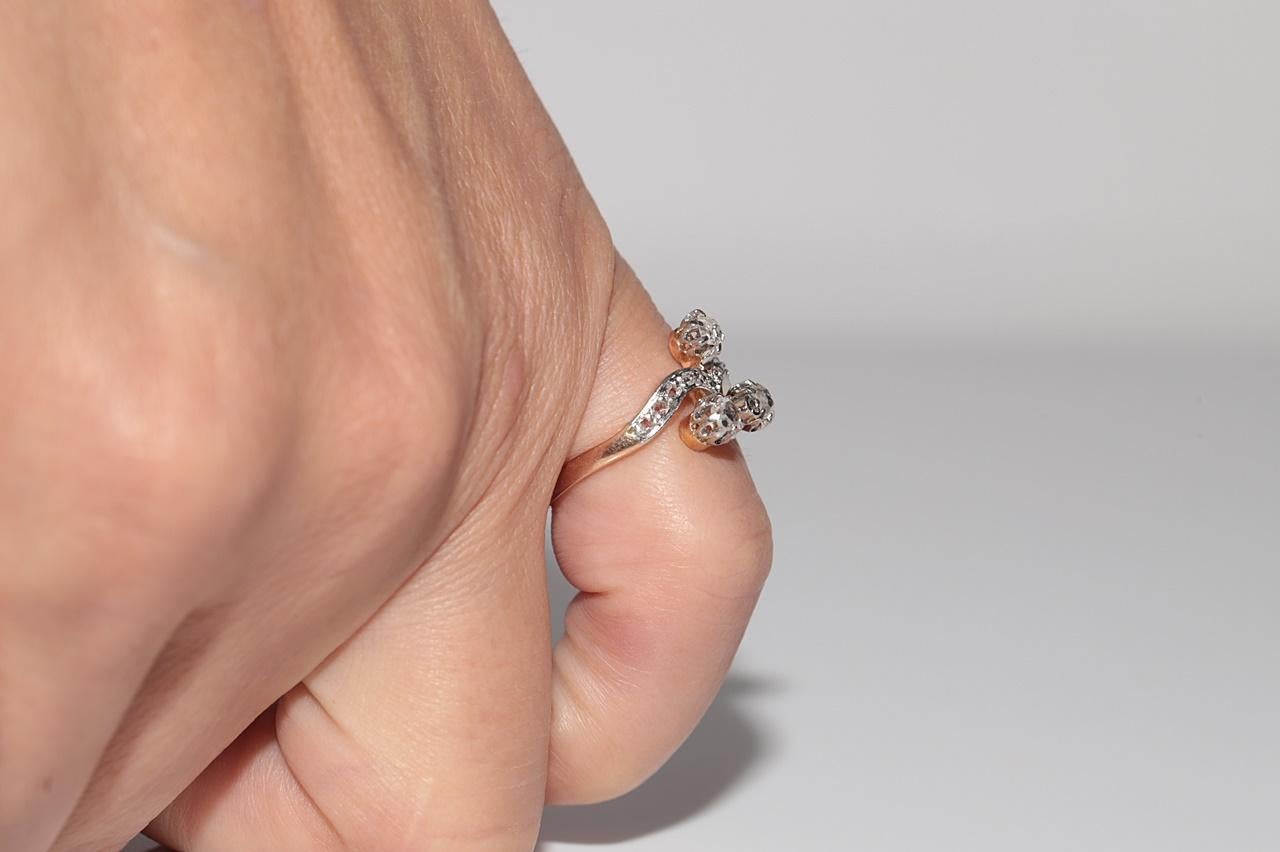 Anillo Antiguo Art Nouveau de Oro de 14 quilates con Diamantes Naturales talla Rosa, Circa 1910 en venta 13