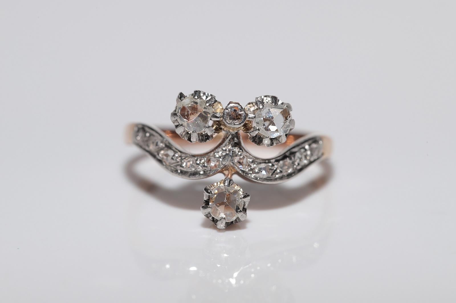 Anillo Antiguo Art Nouveau de Oro de 14 quilates con Diamantes Naturales talla Rosa, Circa 1910 en Bueno estado para la venta en Fatih/İstanbul, 34
