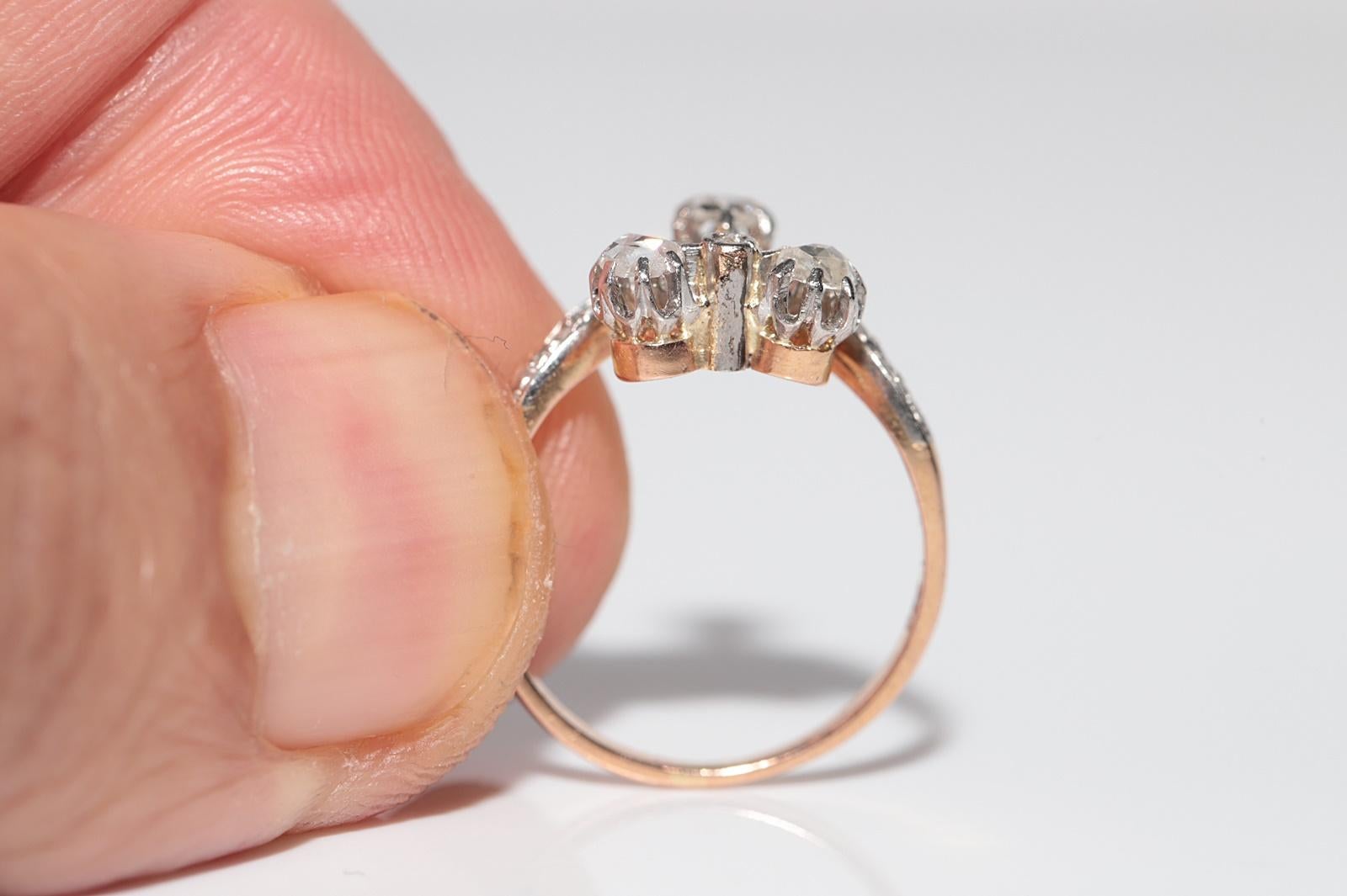 Anillo Antiguo Art Nouveau de Oro de 14 quilates con Diamantes Naturales talla Rosa, Circa 1910 en venta 3
