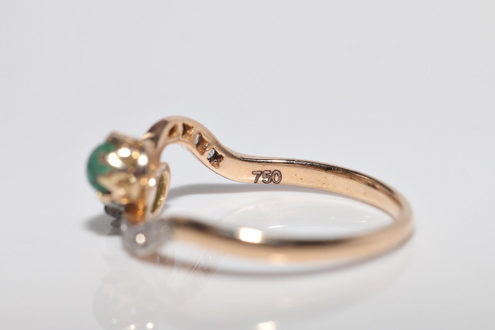 Anello in oro 18k con diamante naturale e smeraldo, antico, CIRCA 1910, Art Nouveau in vendita 5