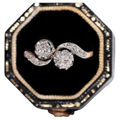 Antique Circa 1910s Art Nouveau 18k Gold Natural Diamond Decorated Ring