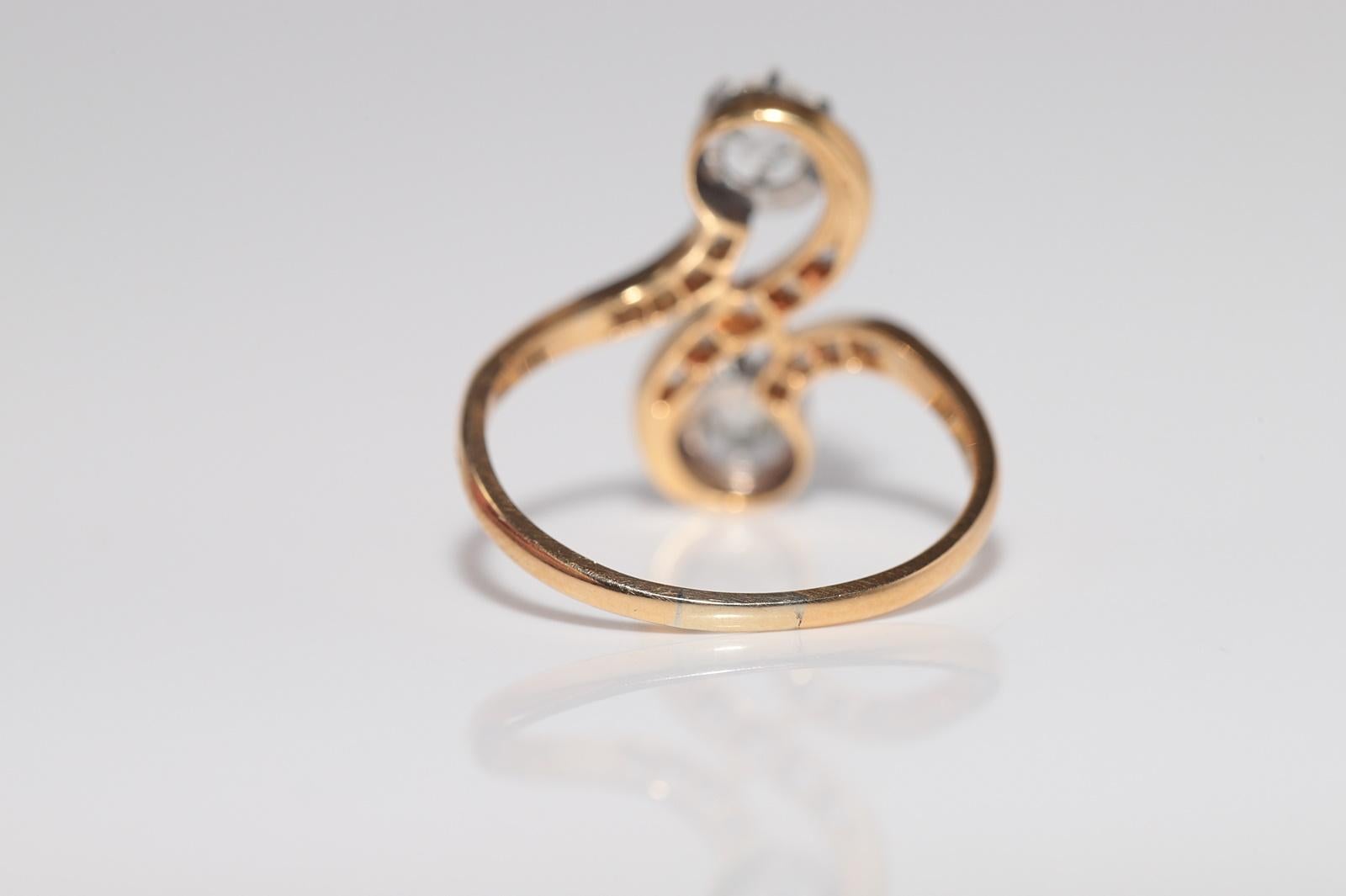Antique Circa 1910s Art Nouveau Handcrafted 18k Gold Natural Diamond Ring For Sale 11