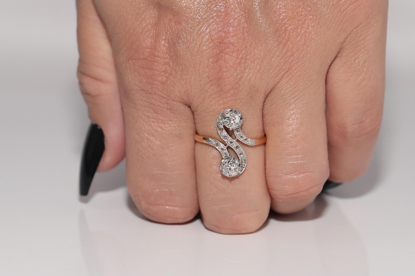 Old European Cut Antique Circa 1910s Art Nouveau Handcrafted 18k Gold Natural Diamond Ring For Sale