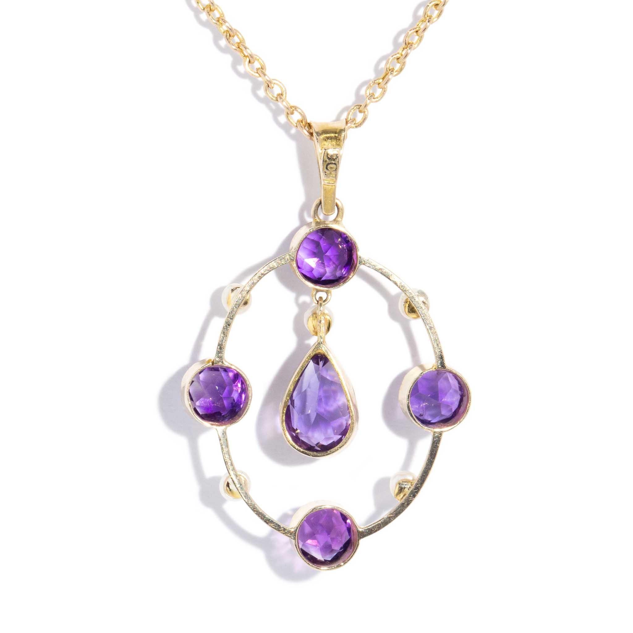 Antique Circa 1910s Deep Dark Amethyst & Pearl Necklet 8 Carat Yellow Gold 1