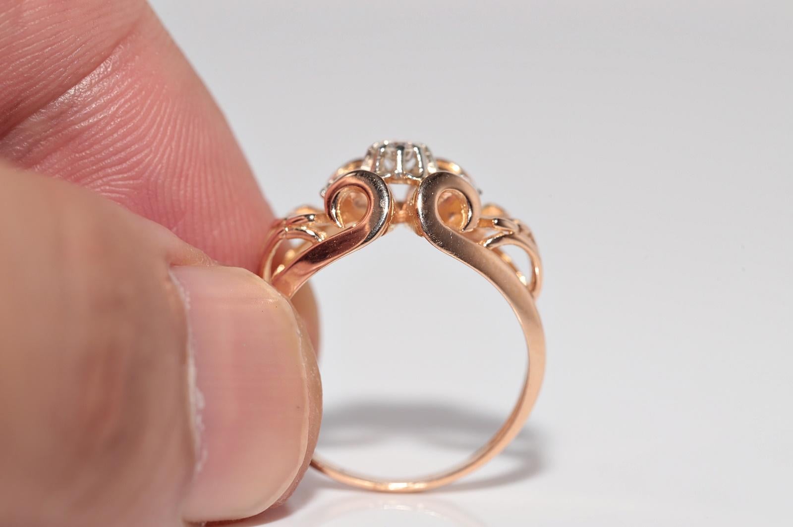 Anello con diamante naturale in oro 18 carati, antico, del 1910 circa, realizzato a mano in stile Art Nouveau in vendita 6