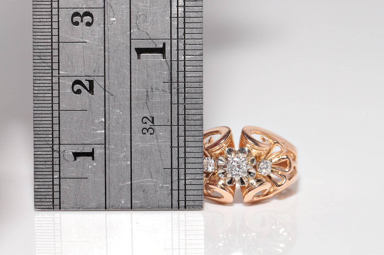 Anello con diamante naturale in oro 18 carati, antico, del 1910 circa, realizzato a mano in stile Art Nouveau in vendita 7