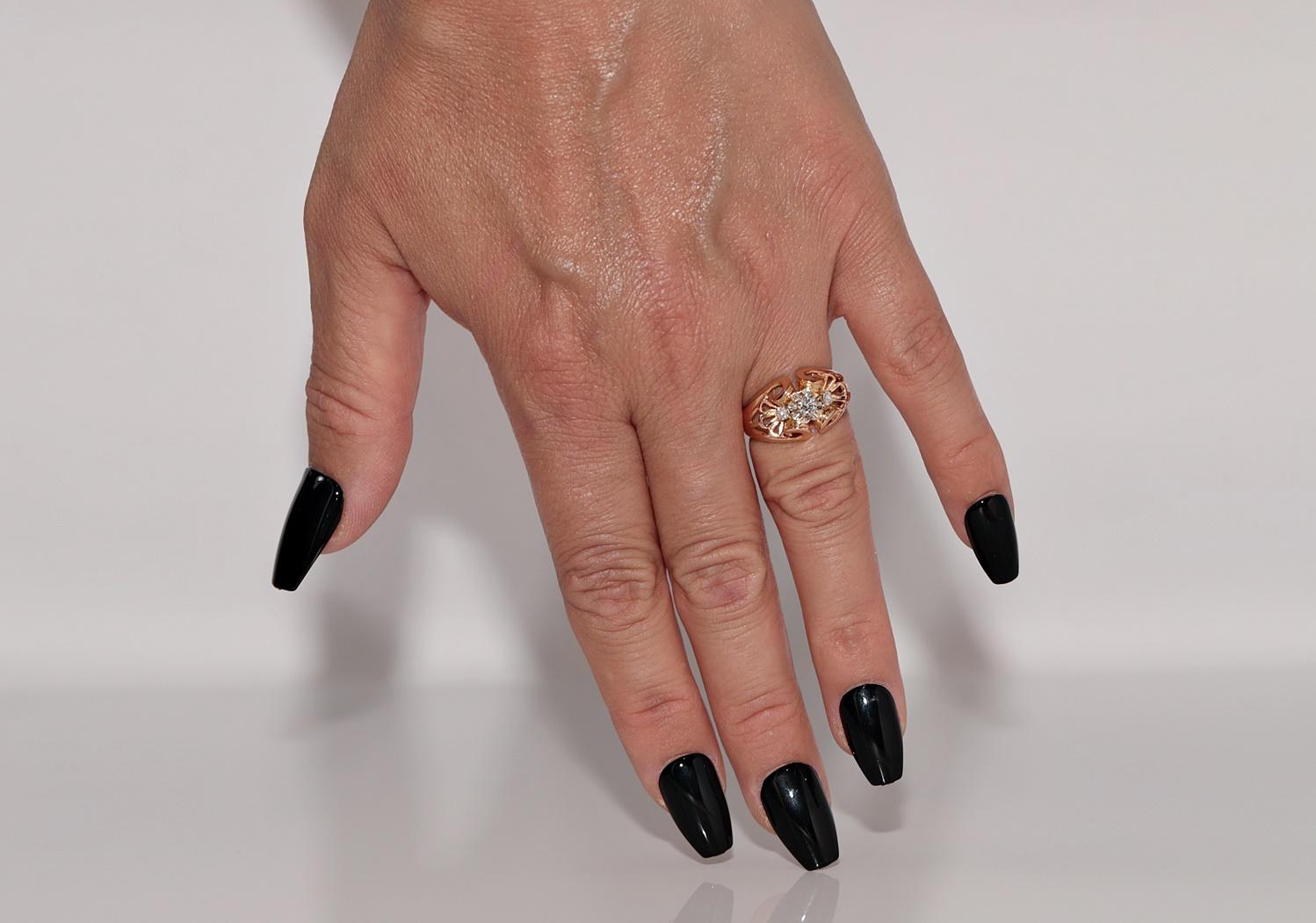 Anello con diamante naturale in oro 18 carati, antico, del 1910 circa, realizzato a mano in stile Art Nouveau in vendita 10