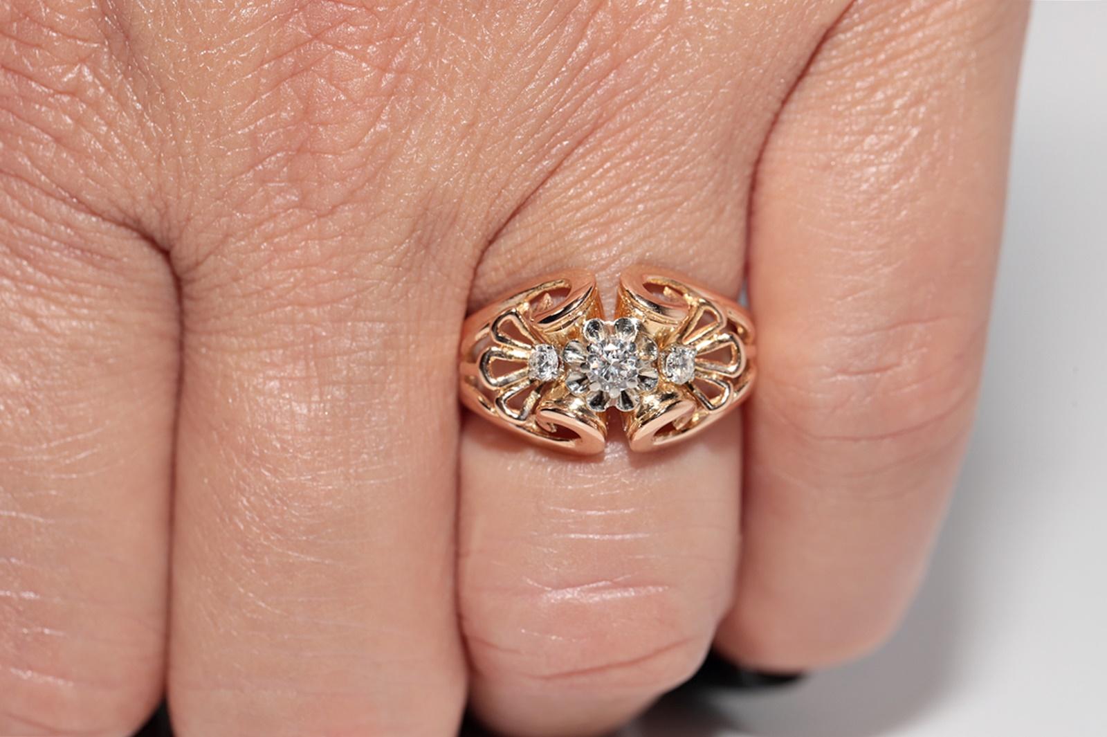 Anello con diamante naturale in oro 18 carati, antico, del 1910 circa, realizzato a mano in stile Art Nouveau in vendita 11