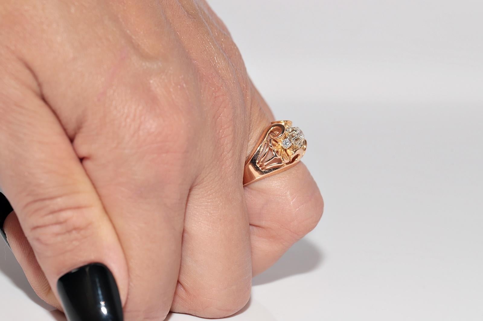 Anello con diamante naturale in oro 18 carati, antico, del 1910 circa, realizzato a mano in stile Art Nouveau in vendita 12