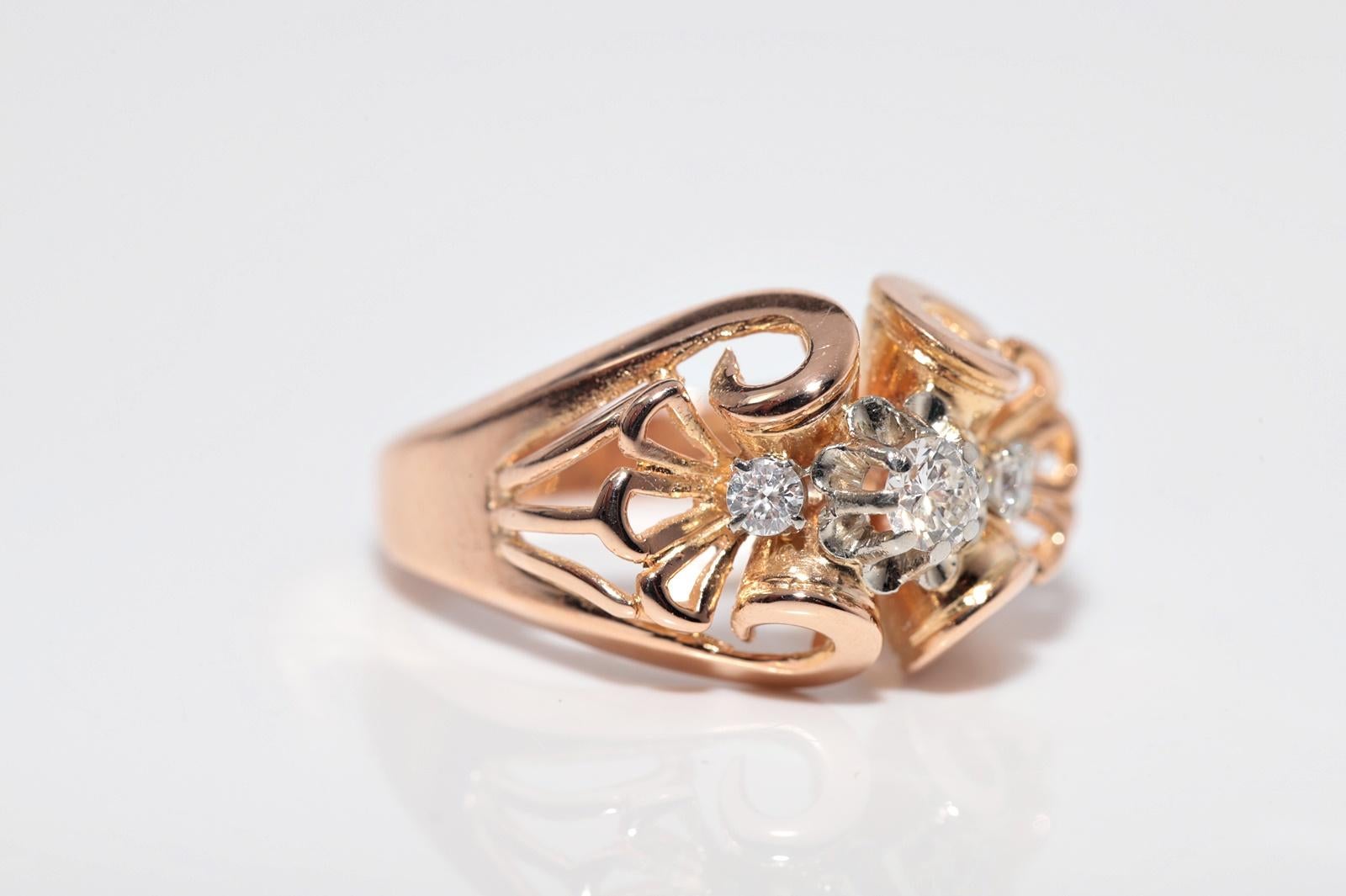 Anello con diamante naturale in oro 18 carati, antico, del 1910 circa, realizzato a mano in stile Art Nouveau in vendita 1