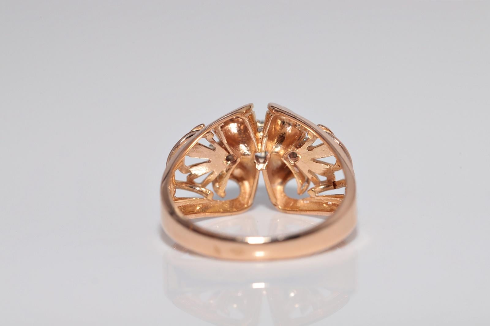 Anello con diamante naturale in oro 18 carati, antico, del 1910 circa, realizzato a mano in stile Art Nouveau in vendita 3