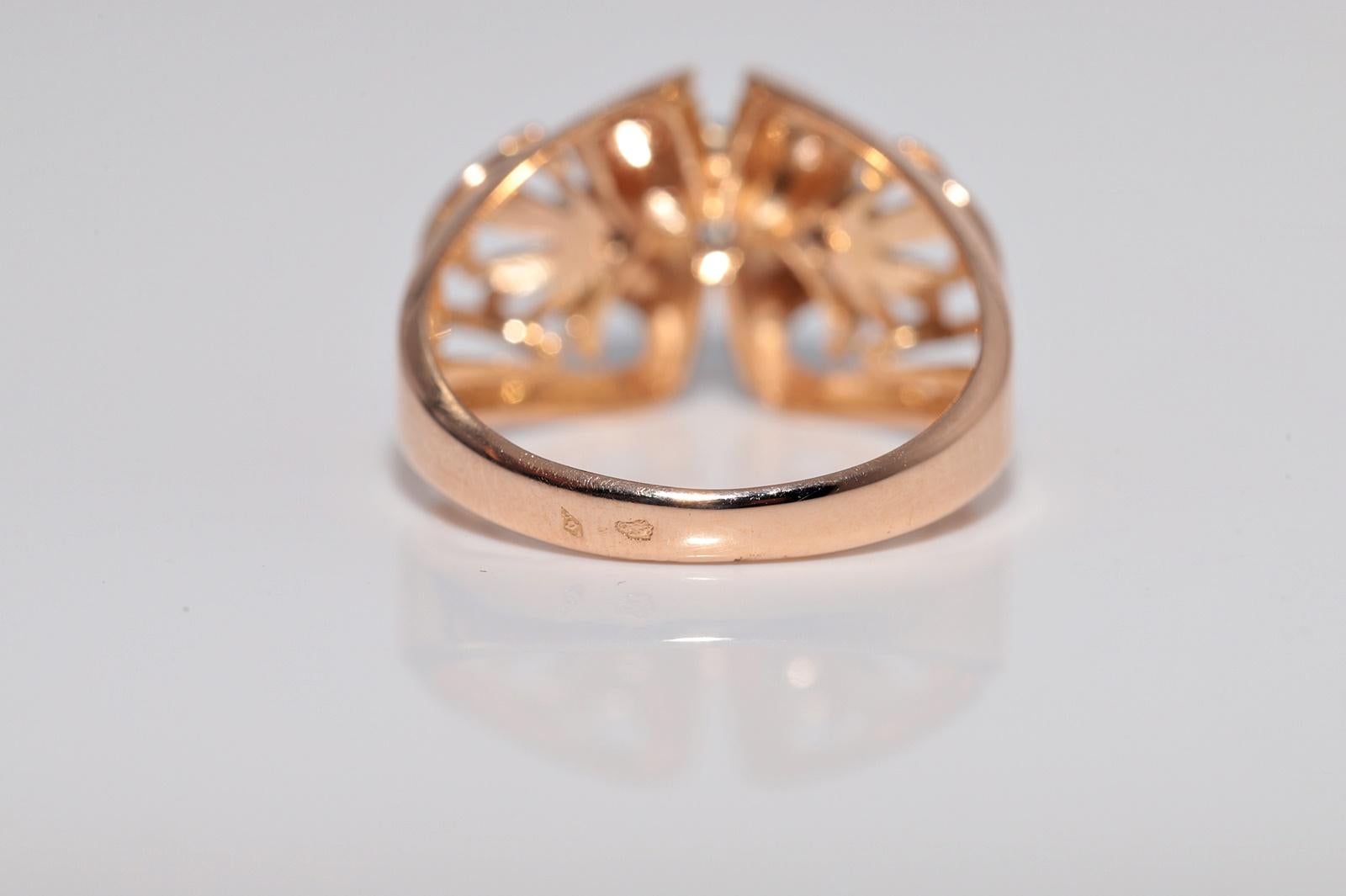 Anello con diamante naturale in oro 18 carati, antico, del 1910 circa, realizzato a mano in stile Art Nouveau in vendita 4