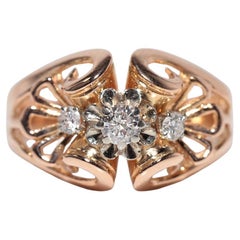 Anello con diamante naturale in oro 18 carati, antico, del 1910 circa, realizzato a mano in stile Art Nouveau