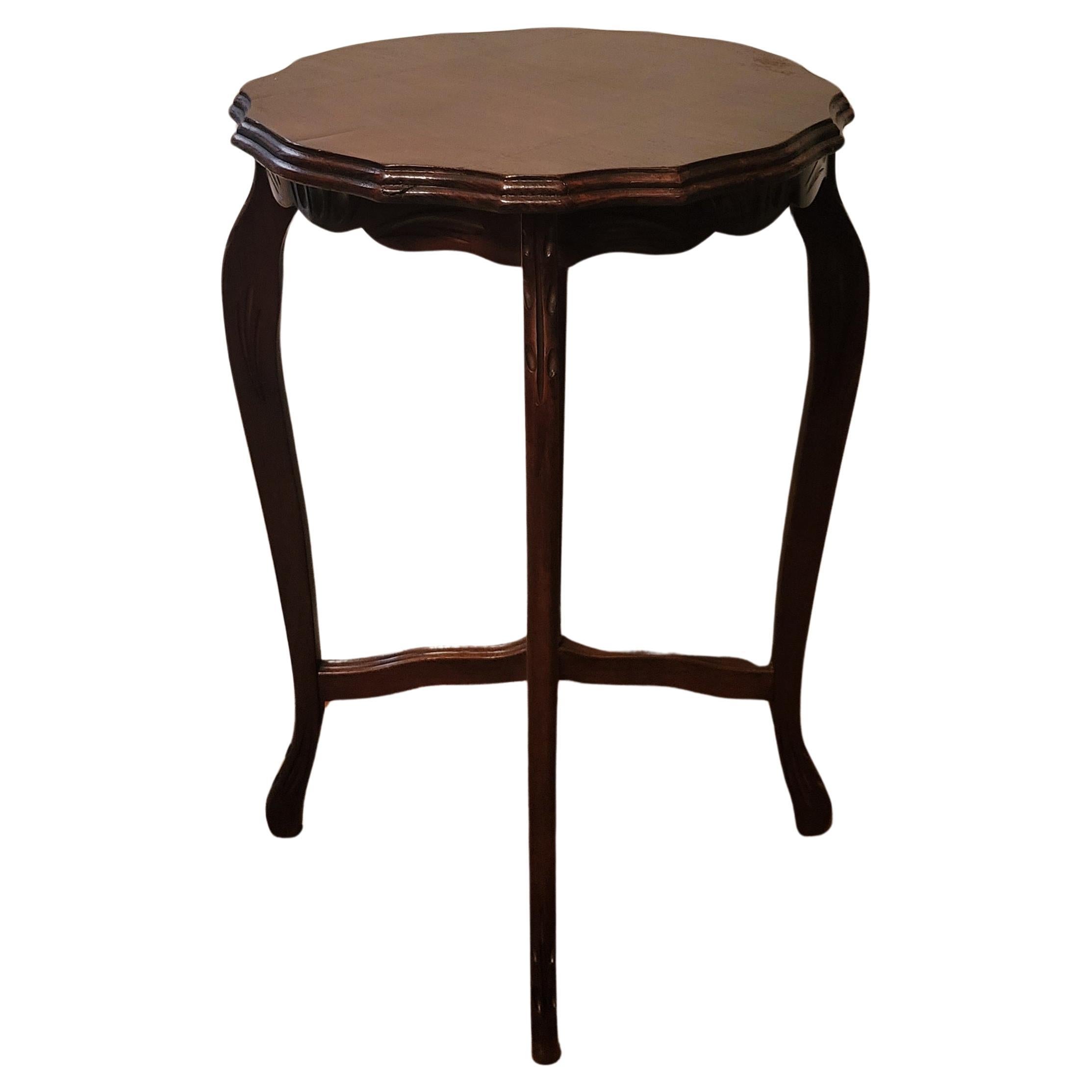 Antique, circa 1915-s Scalloped Edge Solid Wood Side Table For Sale